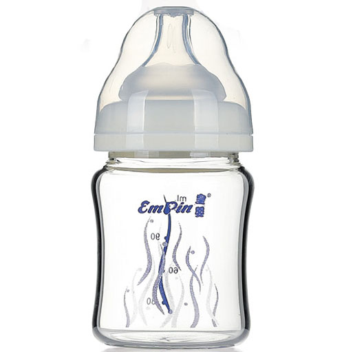 皇嬰寬口晶鉆玻璃小奶瓶120ml白色