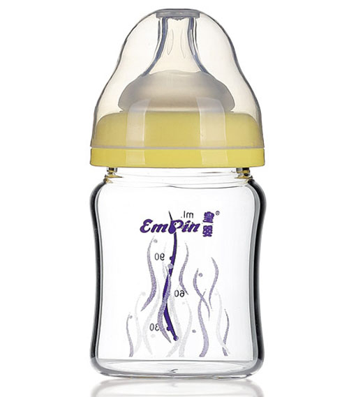皇嬰寬口晶鉆玻璃小奶瓶120ml黃色