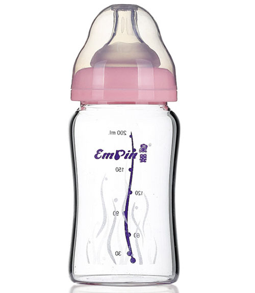 皇嬰寬口晶鉆玻璃大奶瓶200ml粉色