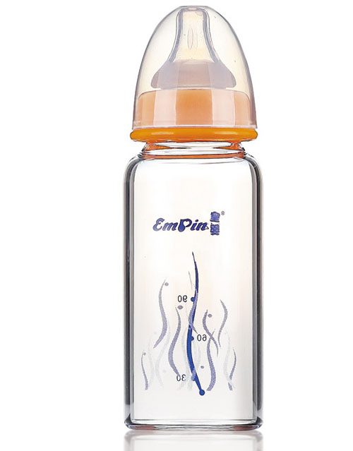 皇嬰標(biāo)口晶鉆玻璃大奶瓶180ml橘黃色
