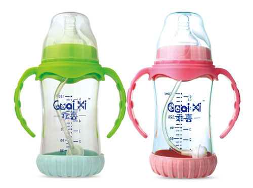 乖喜寬口徑高硼硅玻帶底座感溫有耳璃自動(dòng)奶瓶180ml G2040