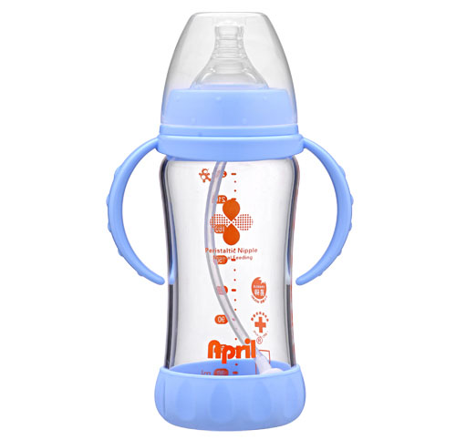愛普麗寬口弧形玻璃奶瓶240ml藍色