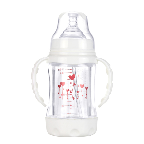 幼愛帶柄自動吸晶鉆防爆玻璃寬口奶瓶160ml