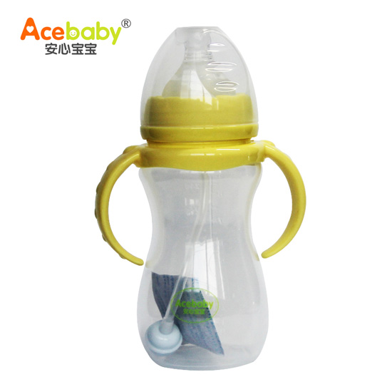 安心寶寶270ml寬口雙耳自動(dòng)PP奶瓶黃色