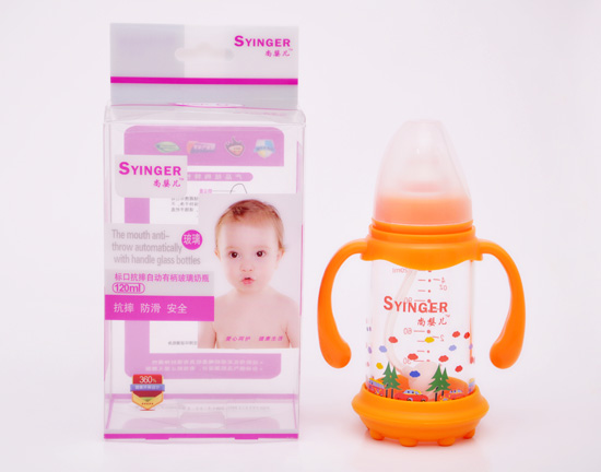 尚嬰兒標(biāo)口抗摔自動(dòng)有柄玻璃奶瓶120ML