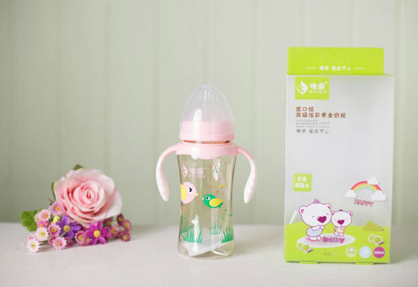 唯親寬口徑炫彩黃金奶瓶粉色