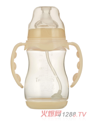 嬰之美寬口雙耳自動(dòng)圓弧PP奶瓶帶底240ML乳白色