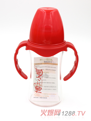 博士小帽玻璃有柄自然親子寬口徑奶瓶200ml紅色