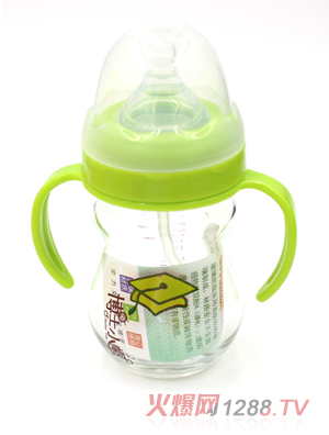 博士小帽玻璃有柄自然親子寬口徑自動(dòng)奶瓶150ml綠色