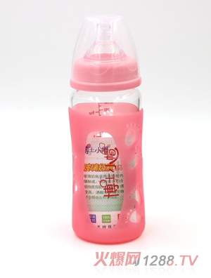 博士小帽玻璃自然親子防摔保溫寬口徑奶瓶280ml粉色