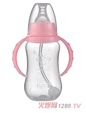 愛普麗標(biāo)口弧形PP奶瓶120ml粉色