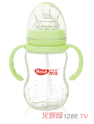 抱抱我寬口徑210ml草莓形帶柄自動PP奶瓶