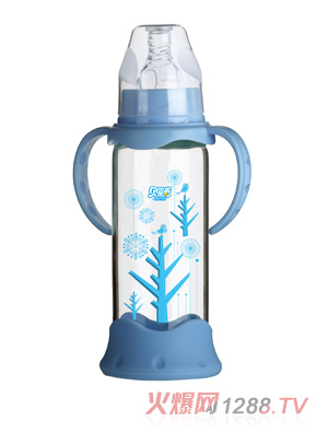 貝嬰奇240ml防爆感溫標(biāo)口晶鉆玻璃奶瓶-藍