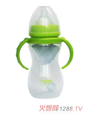 安心寶寶270ml寬口雙耳自動PP奶瓶綠色
