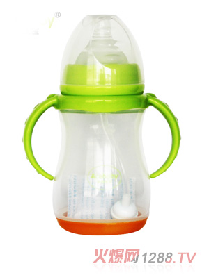 安心寶寶250ml寬口雙耳自動感溫PP奶瓶綠