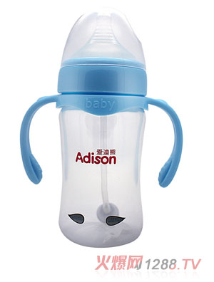 愛迪熊180寬口徑有耳感溫自動母乳實(shí)感仿生PP奶瓶