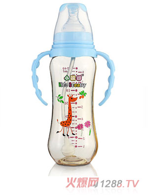小孩國標(biāo)口弧形自動PPSU安全奶瓶240ML藍色