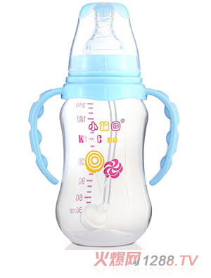 小孩國(guó)標(biāo)口自動(dòng)弧形PP安全奶瓶210 ML藍(lán)色