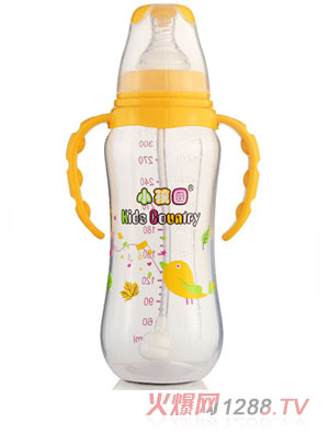 小孩國(guó)標(biāo)口自動(dòng)弧形PP安全奶瓶300 ML黃色