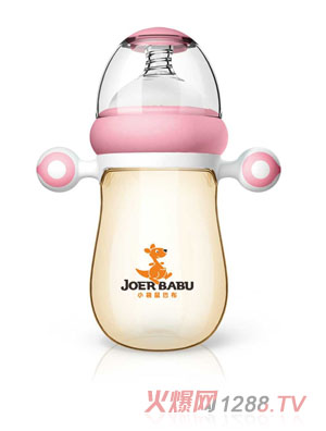 小袋鼠巴布自動按摩手柄PPSU寬口奶瓶260ml粉色