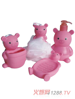 陽(yáng)光兔粉色小熊造型洗刷用品套組